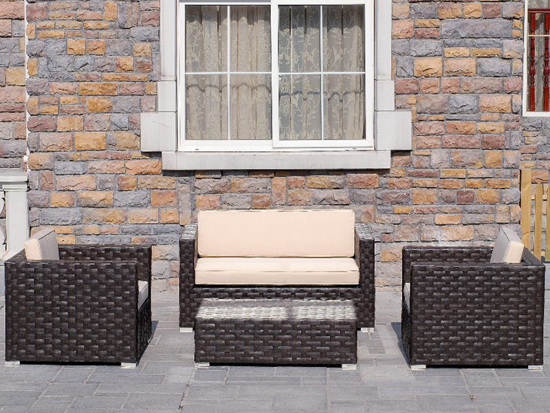 Socraigh tolg fíodóireachta rattan leathan, tolg fóillíochta lasmuigh, 4pcs troscán lasmuigh YQR-124C