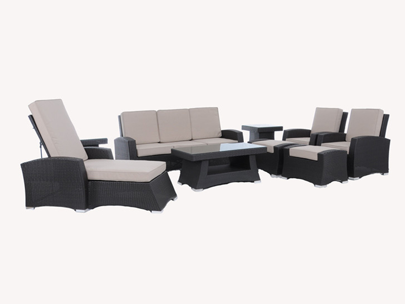 Socraigh SOFA Rattan, 9pcs troscán rattan amuigh faoin aer YQR-197