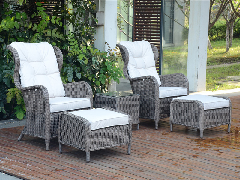 5pcs tolg alúmanaim rattan, cathaoir rattan amuigh faoin aer le footrest, tolg fóillíochta socraithe YQR-306A